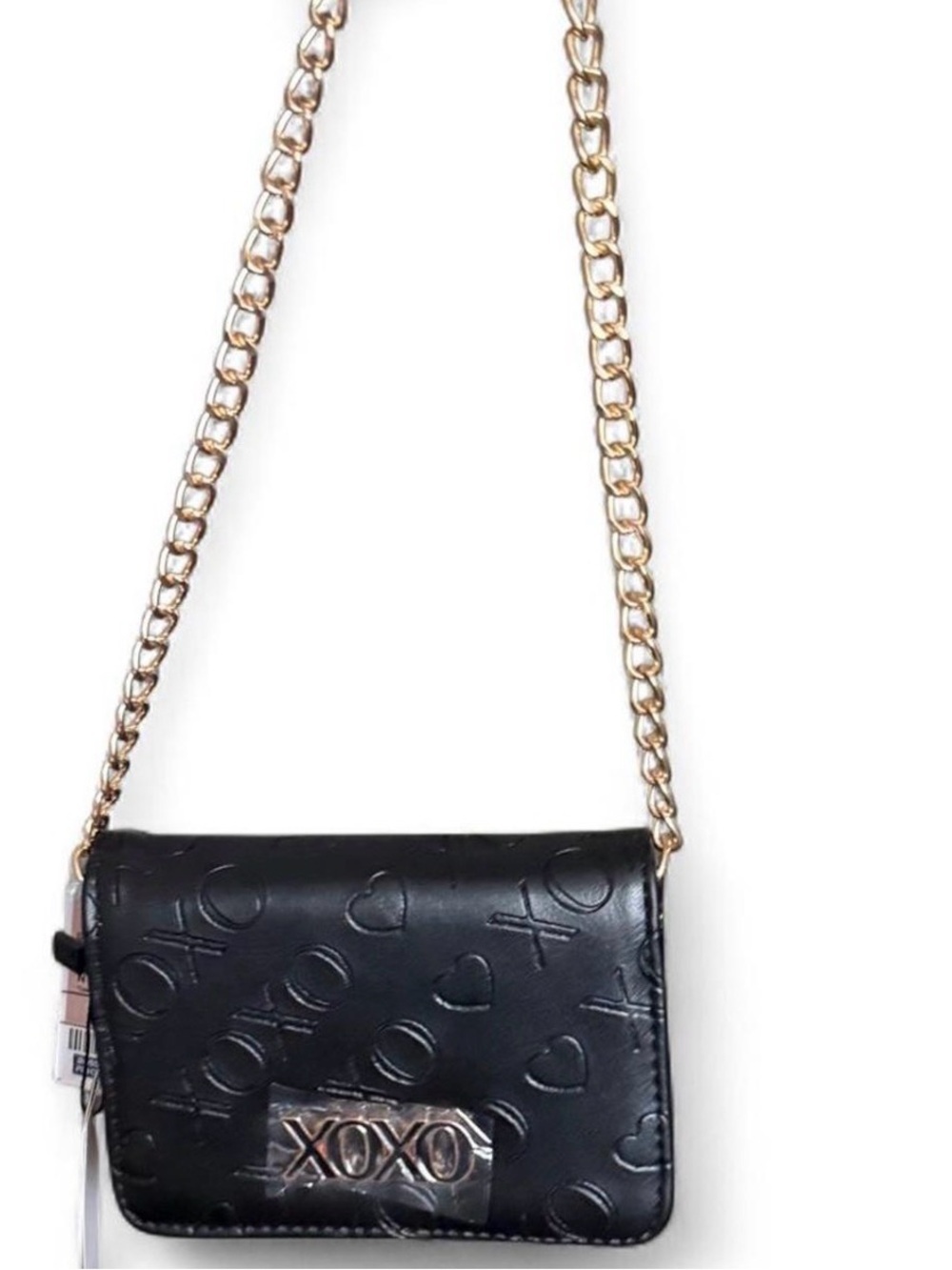 XOXO Black Embossed Crossbody with Gold Chain